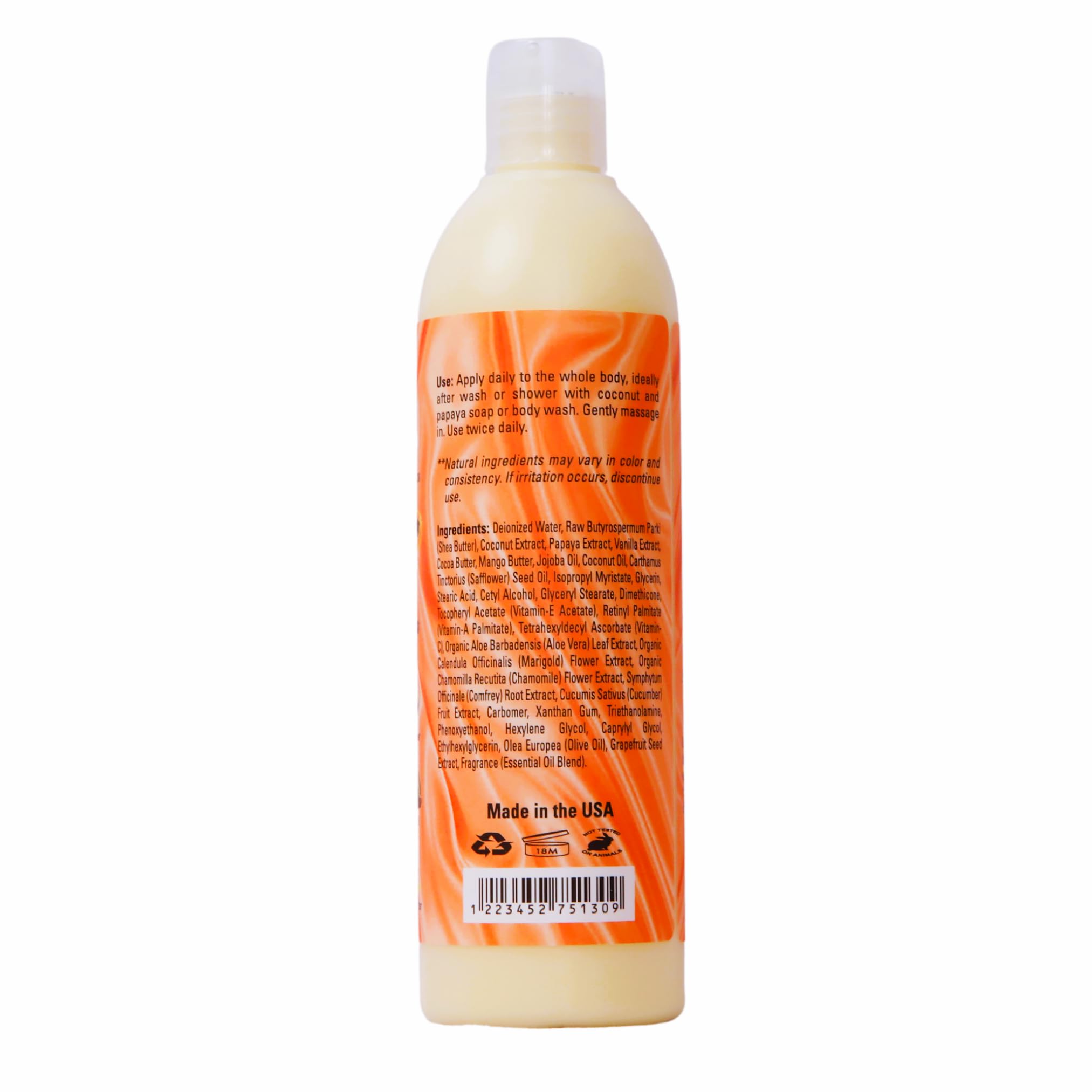 Mine Botanicals Coconut & Papaya Body Lotion with Shea Butter & Vanilla - Hydrating & Nourishing Moisturizer for Dry Skin - Perfect for Daily Use & Spa Days