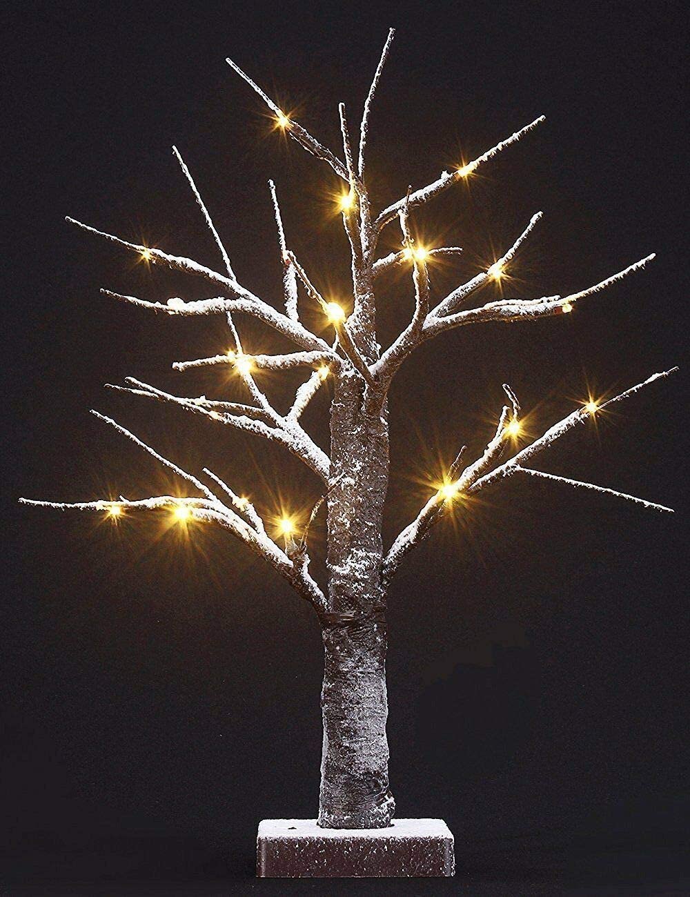 MaximalPower 15-Inch LED Snow Bonsai Tree Light - 24 Warm White Bulbs, Battery-Powered Cordless Tabletop Decoration for Christmas, Winter, Home, Office & Party Decor