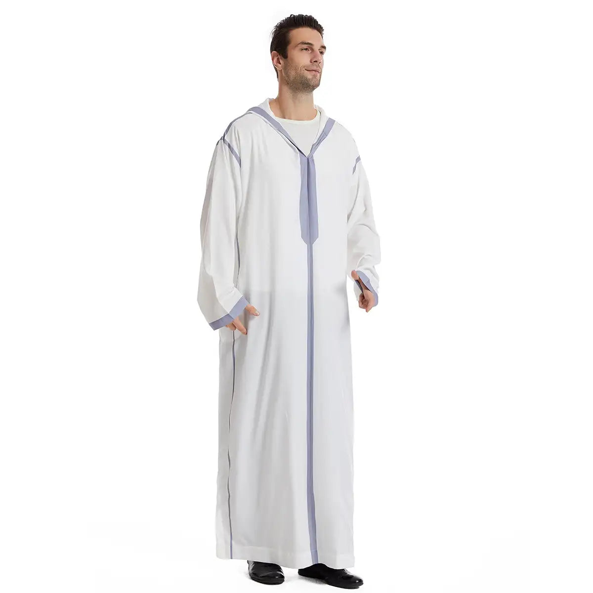 Premium Middle Eastern Arab Men's Hooded Thobe - Traditional Islamic Long Robe for Prayer, Eid & Special Occasions
