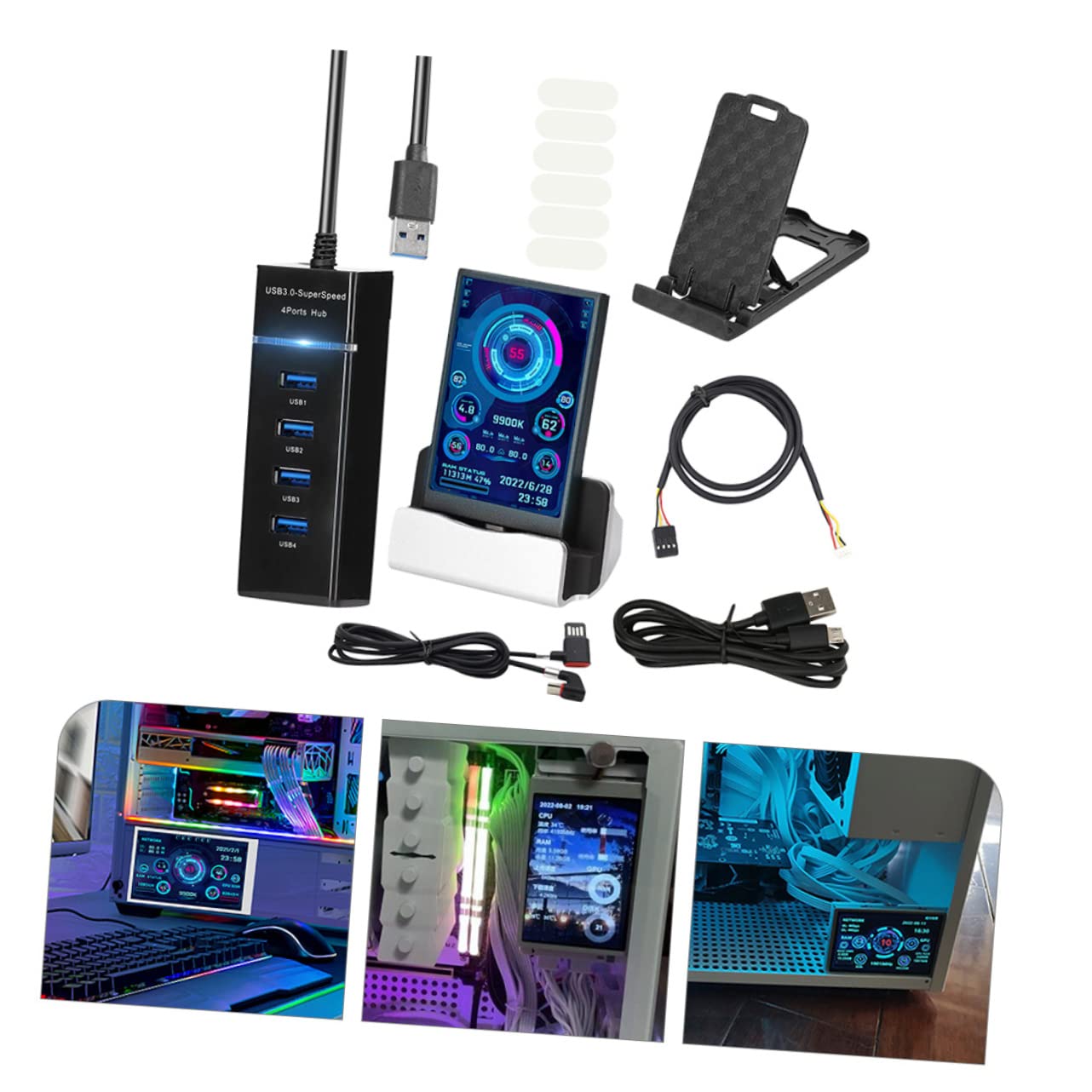 Phenofice Mini Secondary LCD Display Screen - External GPU Panel for Mini PC, Computer Temperature & Data Monitoring - Perfect for Gaming, Coding & PC Performance Tracking