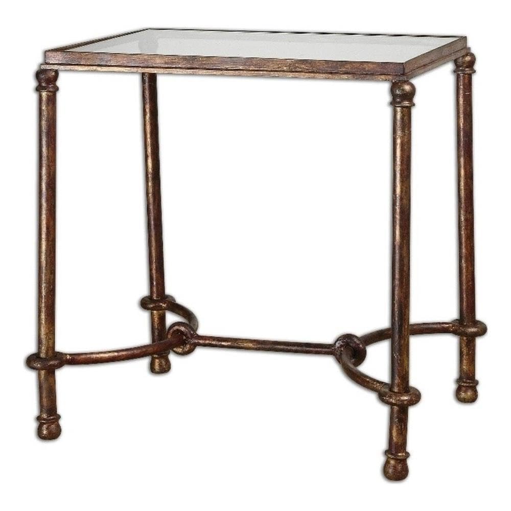 BOWERY HILL Modern Bronze Metal & Tempered Glass End Table - Stylish Living Room Side Table for Small Spaces, Bedroom Nightstand or Office Accent Table