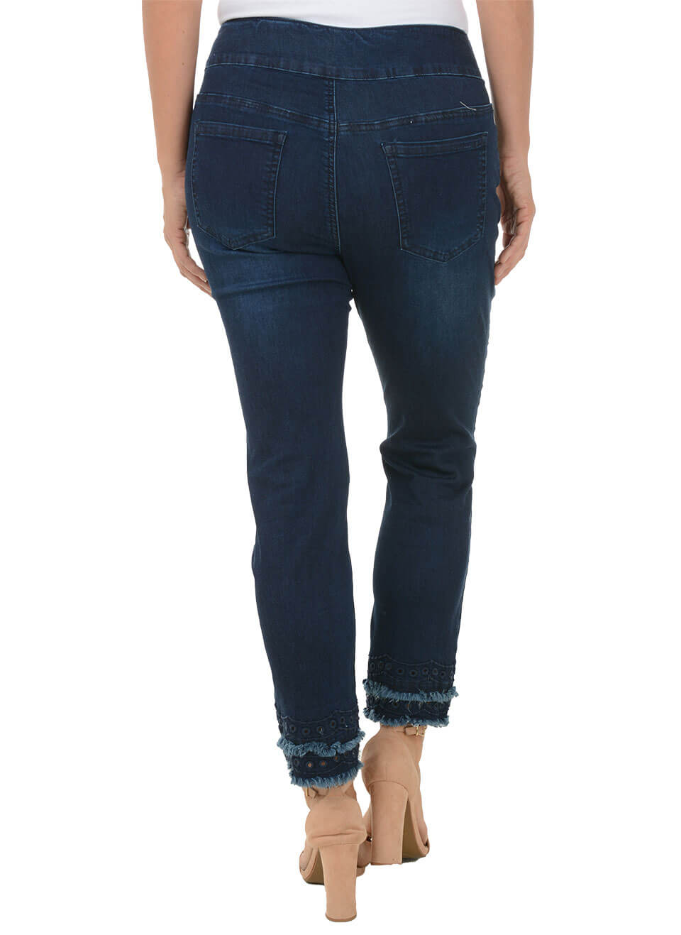 Fringe Scallop Embroidered Denim Ankle Pants for Women - Stylish Distressed Jeans with Boho Embroidery Details, Perfect for Casual Outfits, Music Festivals and Streetwear Fashion