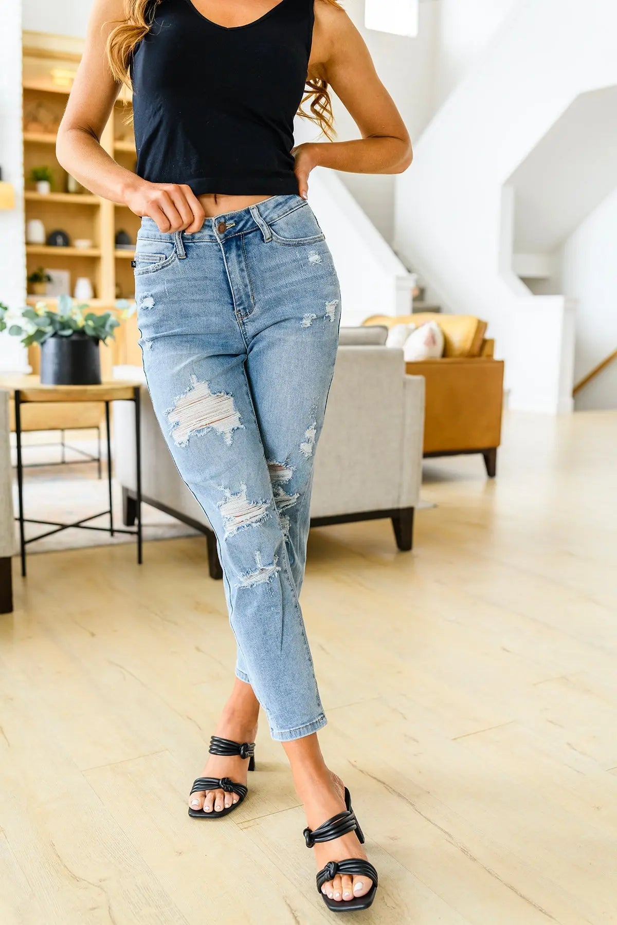 Florence High Waist Distressed Boyfriend Jeans for Women - Vintage Ripped Denim Pants Casual Streetwear Fashion (Perfect for Everyday Wear, Dating, and Weekend Outings)
