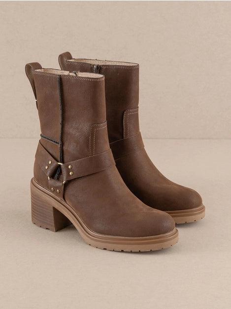 Stylish Moto Brown Ankle Boots for Women - Fashionable Leather Motorcycle Boots with Chunky Heel - Perfect for Riding, Casual Outfits & Fall/Winter Fashion