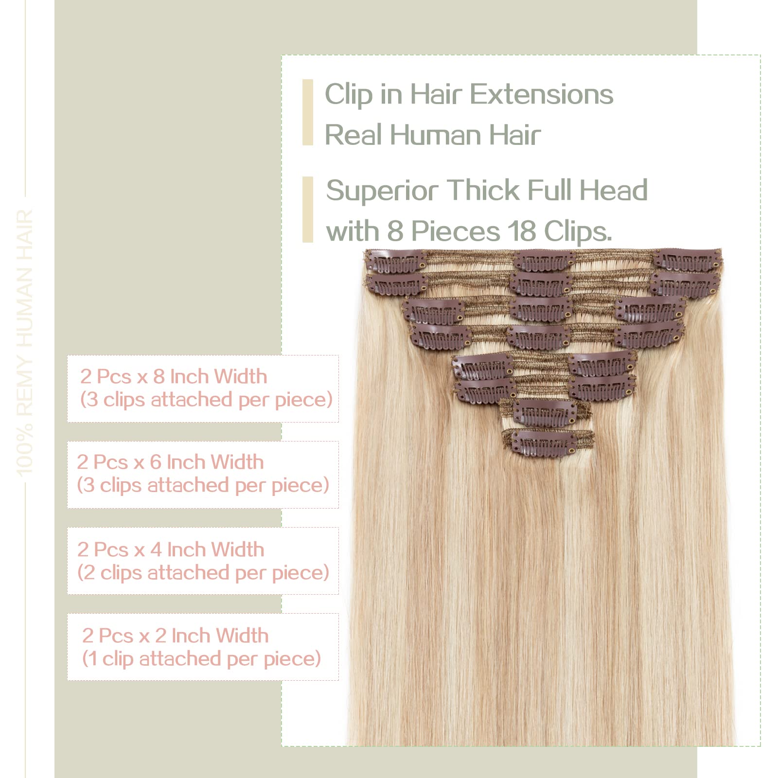 S-noilite 100% Remy Human Hair Clip-in Extensions – Balayage Double Weft, 8 Pieces 18 Clips (24 Inch, 170g, Ash Blonde/Bleach Blonde #18/613) – Thick & Silky Straight Hair for Volume & Styling – Perfect for Parties, Weddings & Everyday Glam