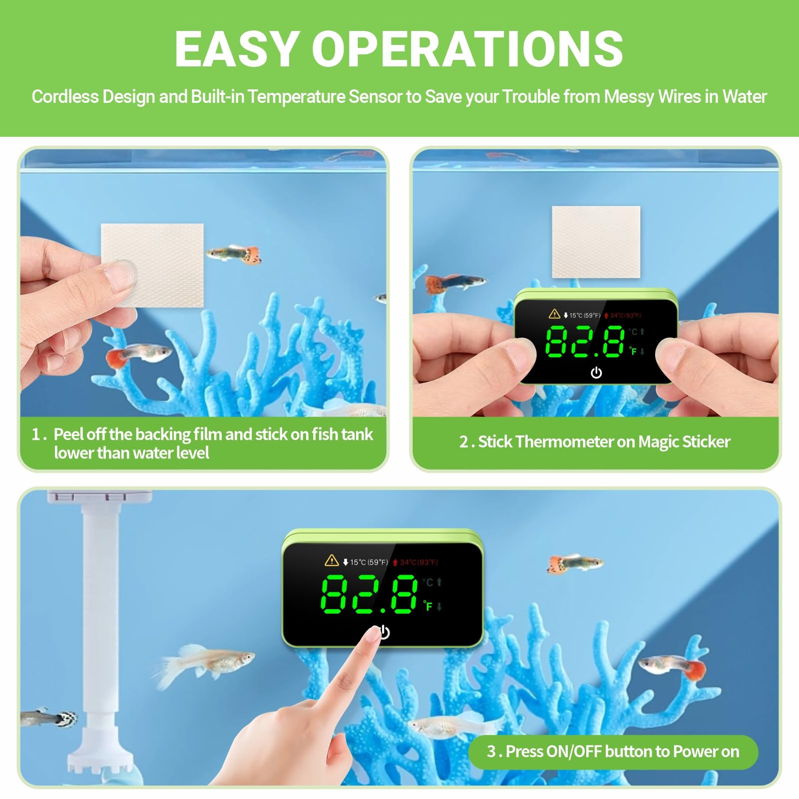 Digital Aquarium Thermometer with LED Display - for Fish Tanks & Aquariums