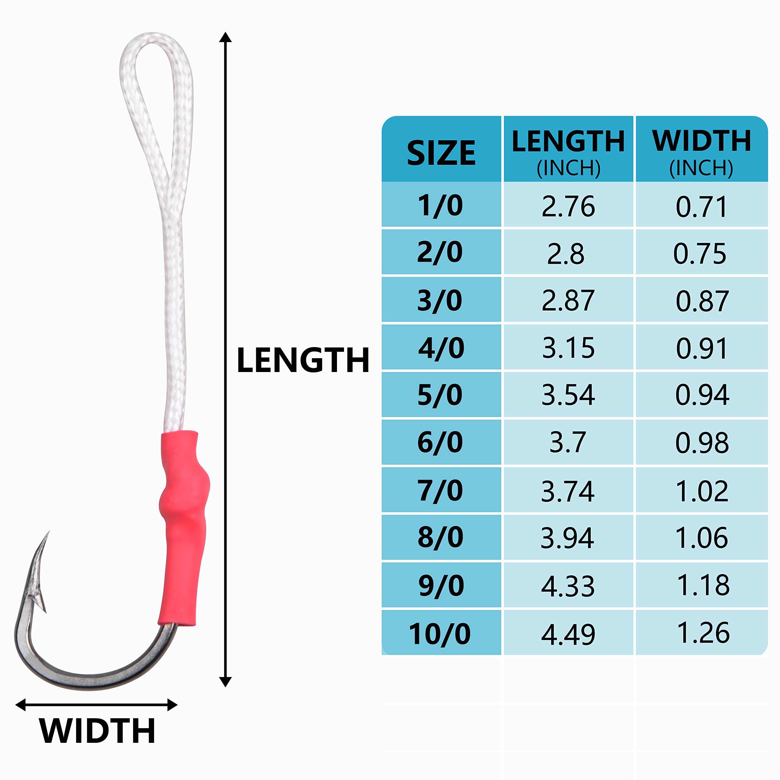 OROOTL 60pcs Saltwater Fishing Assist Hooks with PE Line - Stainless Steel Vertical Jig Hooks for Slow Pitch Jigging & Trolling (1/0-10/0 Size) - Perfect for Deep Sea Fishing, Butterfly Jigging & Offshore Angling
