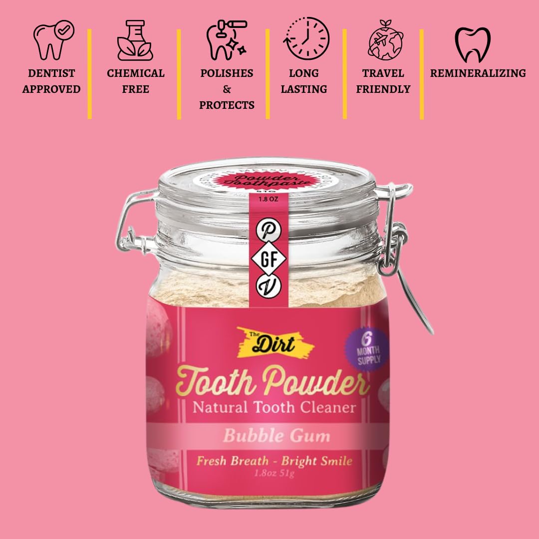 Natural Hydroxyapatite Tooth Powder for Teeth Whitening & Remineralization - Fluoride-Free, Gluten-Free, Vegan Dental Care (Bubble Gum Flavor, 51g/6 Month Supply) - Perfect for Sensitive Teeth & Daily Oral Hygiene Routine