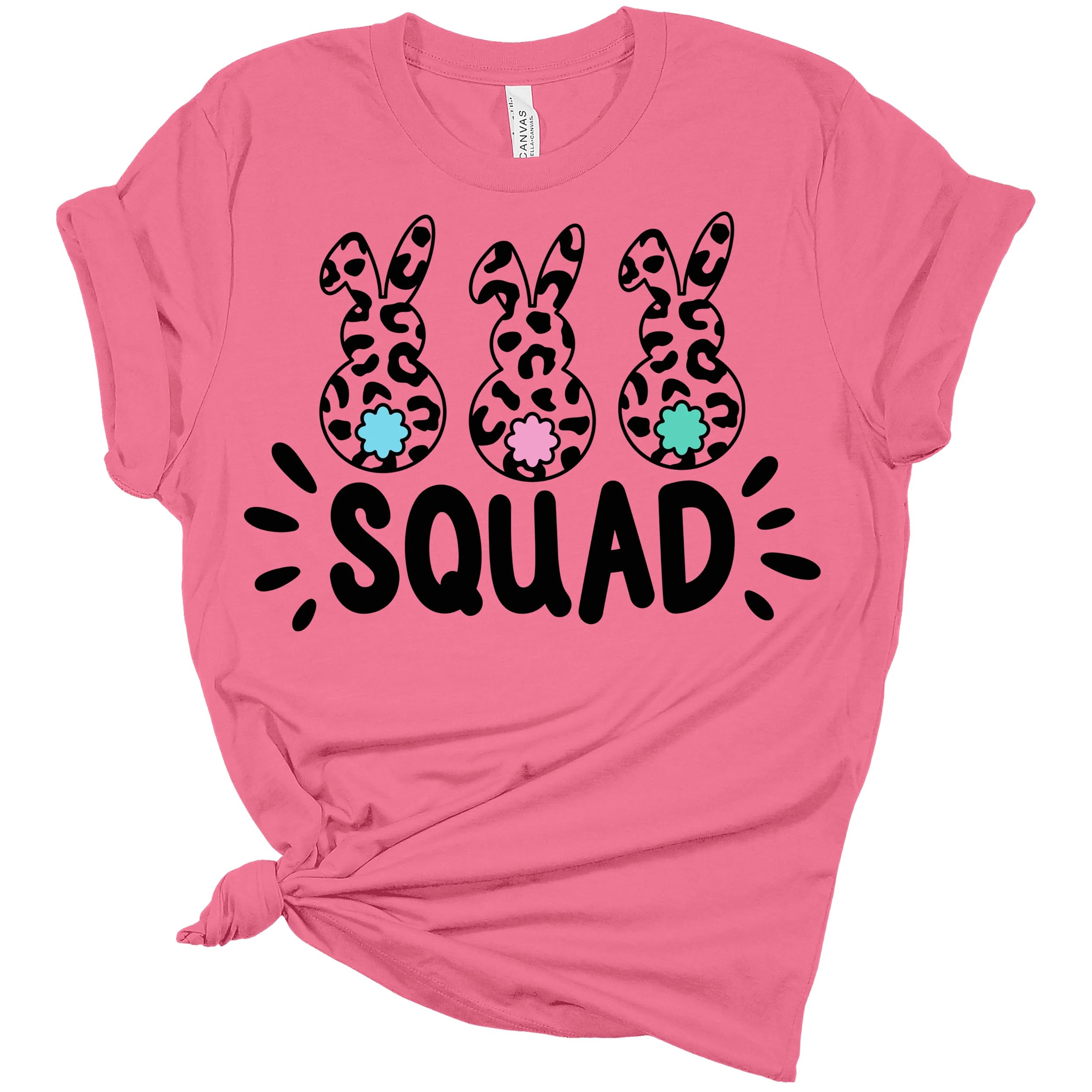 Women's Easter Bunny Squad Graphic T-Shirt - Funny Cute Easter Tee for Women - Perfect for Easter Parties, Family Gatherings & Spring Outfits