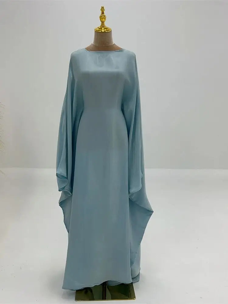 Elegant Batwing Sleeve Satin Abaya Dress for Women - Modest Muslim Prayer Dress for Eid, Wedding & Special Occasions