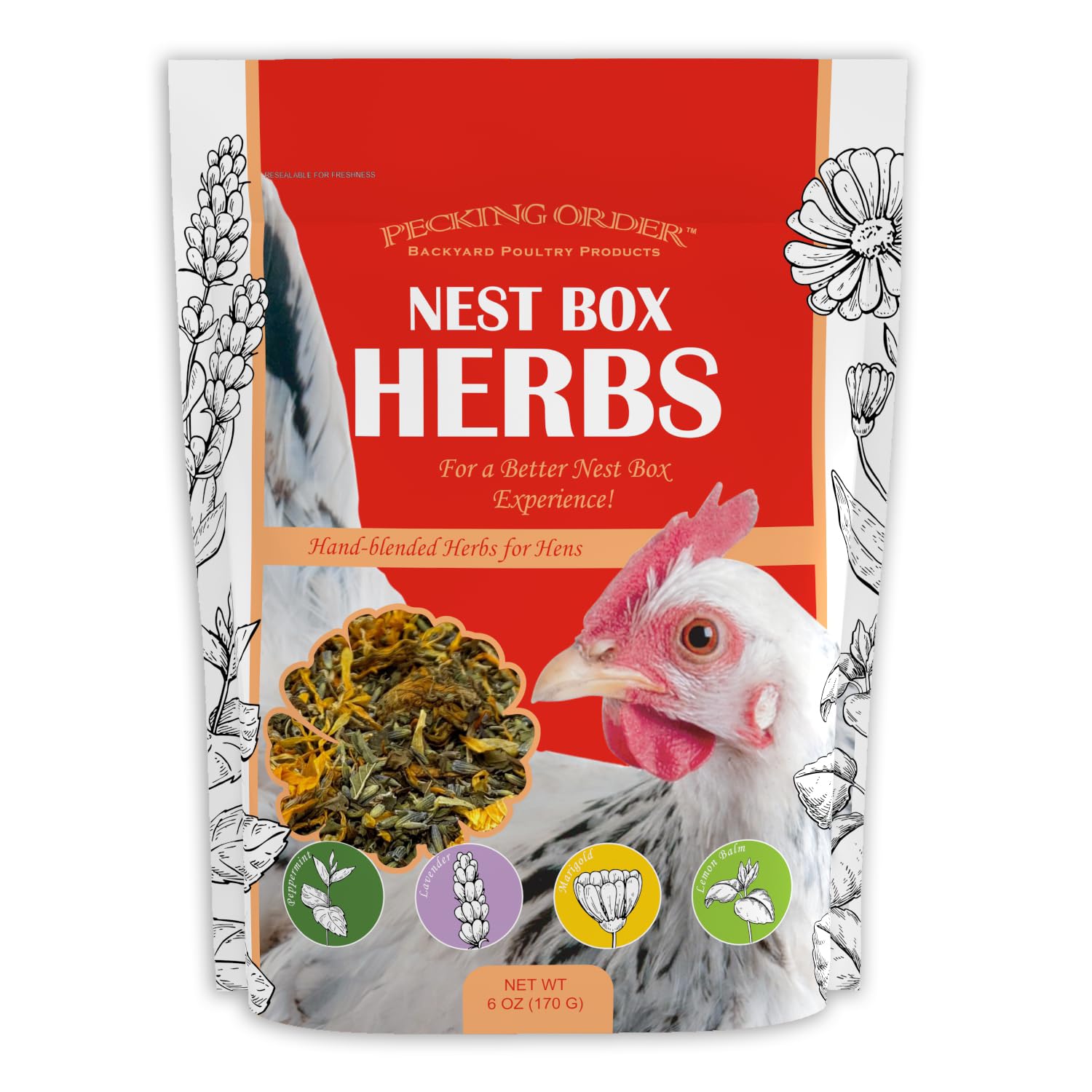 Organic Nest Box Herbs for Chicken Coop - 6oz Natural Herbal Blend for Healthy Hens & Fresh Eggs | Perfect for Poultry Nesting Boxes & Coop Bedding