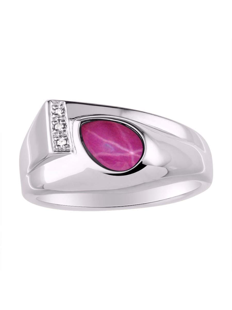 Rylos Men's Sterling Silver Pear Shape Cabochon Gemstone & Diamond Tear Drop Rings - Sizes 8-13 | Elegant Wedding Band, Anniversary Gift & Formal Jewelry for Men