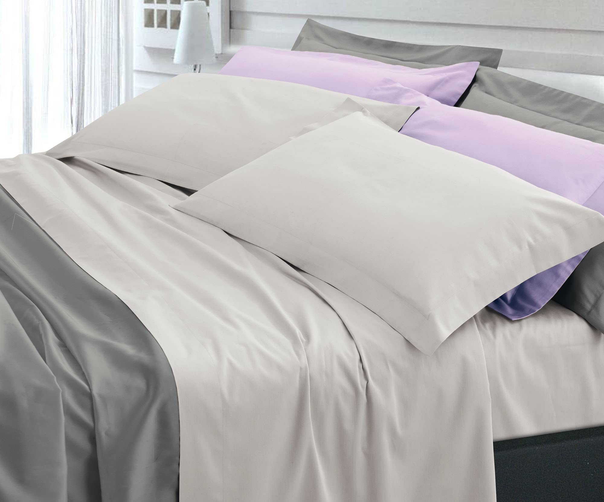 Premium 100% Cotton Sateen King Size Bed Sheet Set - Made in Italy - Soft & Breathable Luxury Bedding for Master Bedroom - Perfect for Hotels, Weddings & Gifts