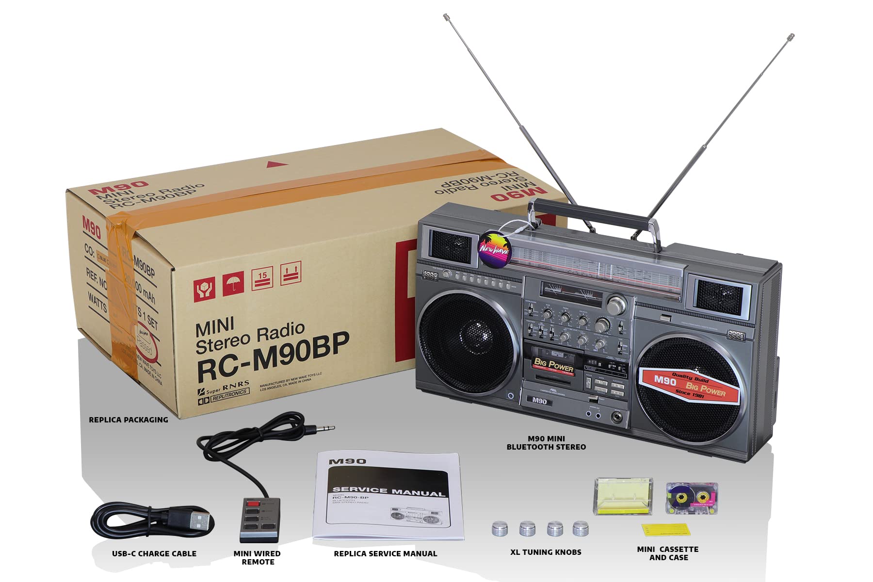 New Wave Toys M90 MINI Blaster Replica Boombox - Portable Wireless Bluetooth Speaker with 30W Dual 3