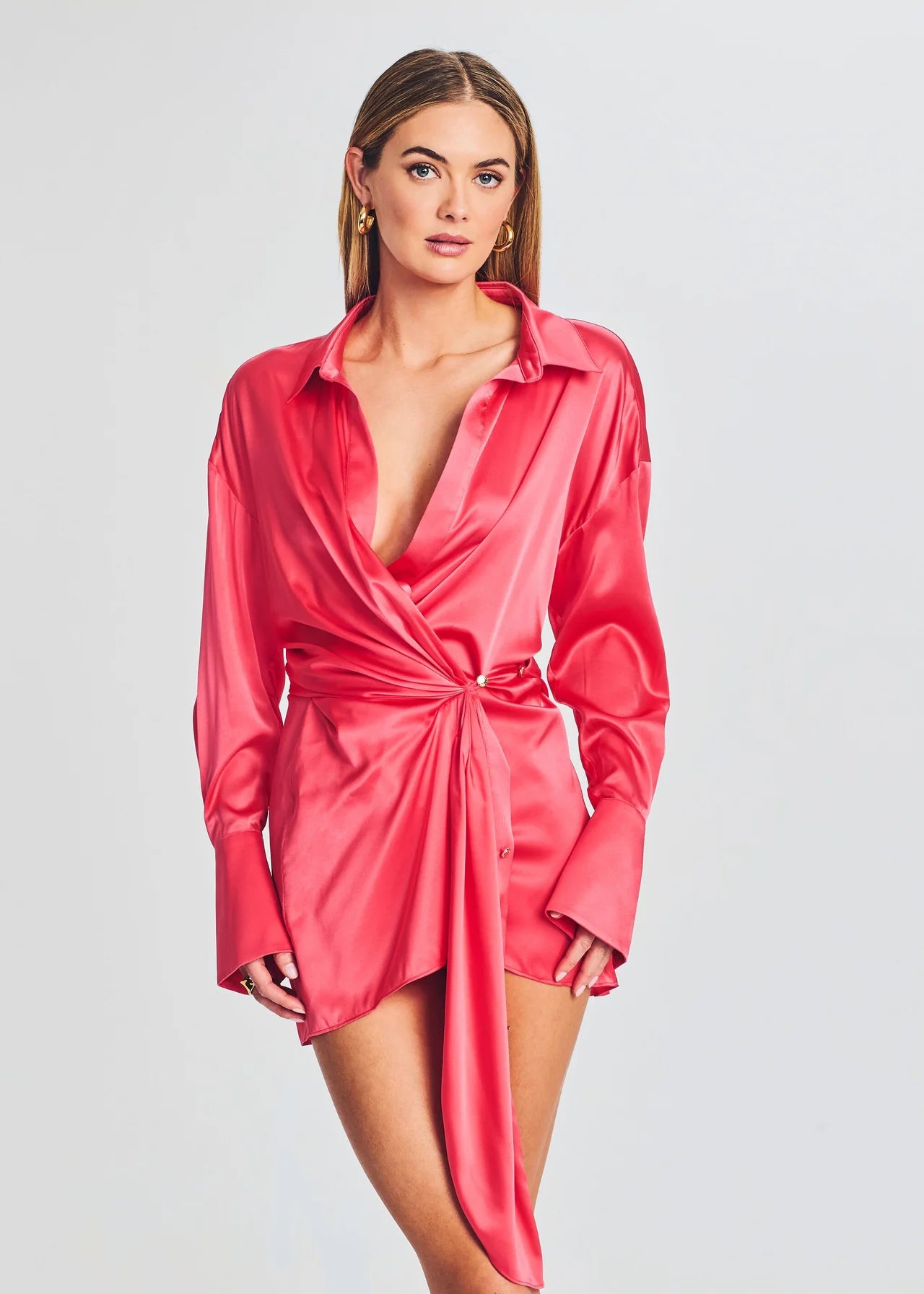 Demi Silk Dress - Neon Coral Sleeveless Midi Dress for Women | Elegant & Comfortable Summer Party Dress for Weddings, Dates & Special Occasions