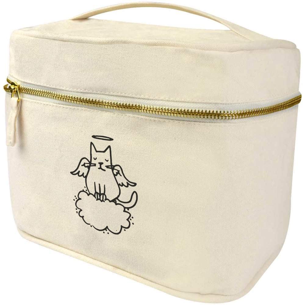 Angel Cat Canvas Toiletry Bag for Women | Waterproof Cosmetic Makeup Organizer | Travel Vanity Case (TE00019997) | Perfect for Travel, Gym & Daily Use