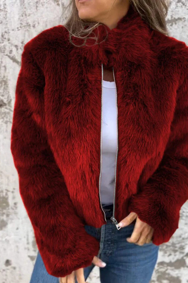 Stylish Faux Fur Turtleneck Zipper Casual Jacket for Women | Winter Warm Coat | Perfect for Outdoor Activities, Dating & Office Wear