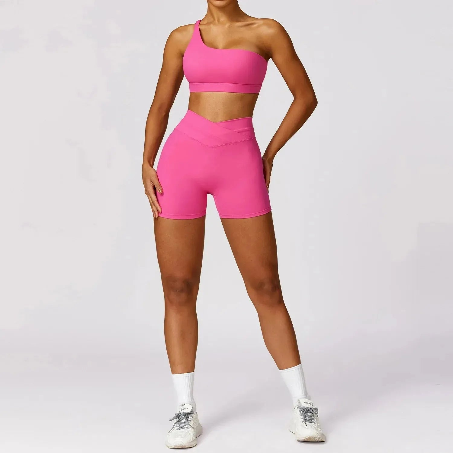 2-Piece Quick Dry Yoga Outfits for Women - One Shoulder Sports Bra & Workout Shorts Set | Gym, Fitness, Yoga & Activewear | Perfect for Hot Yoga, Pilates & Home Workouts