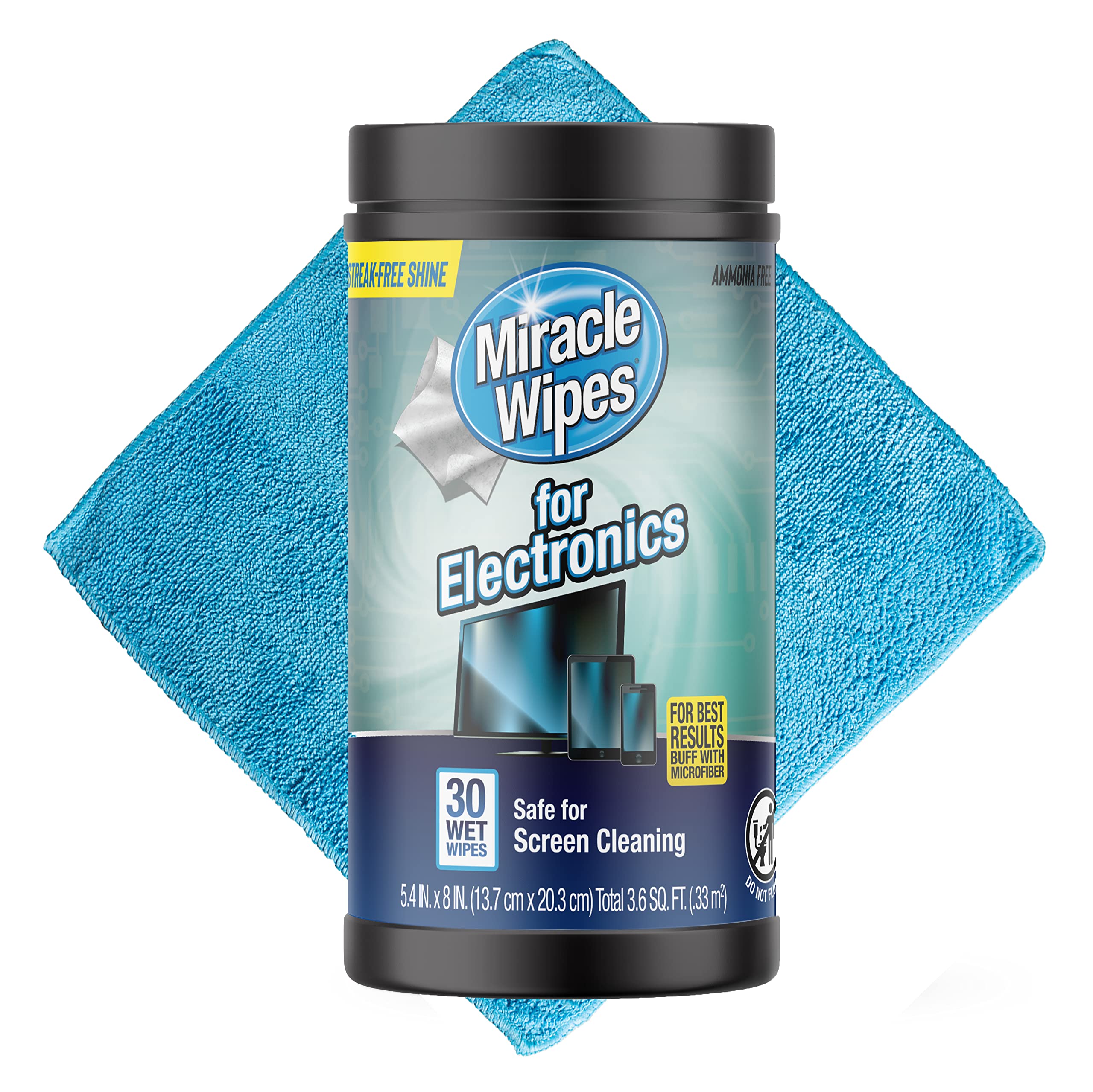 MiracleWipes for Electronics Cleaning - Premium Screen Cleaning Wipes for TV, Phone, Monitor, Laptop & Smart Devices - Includes Microfiber Towel (30 Count) - Perfect for Home, Office & Travel Use