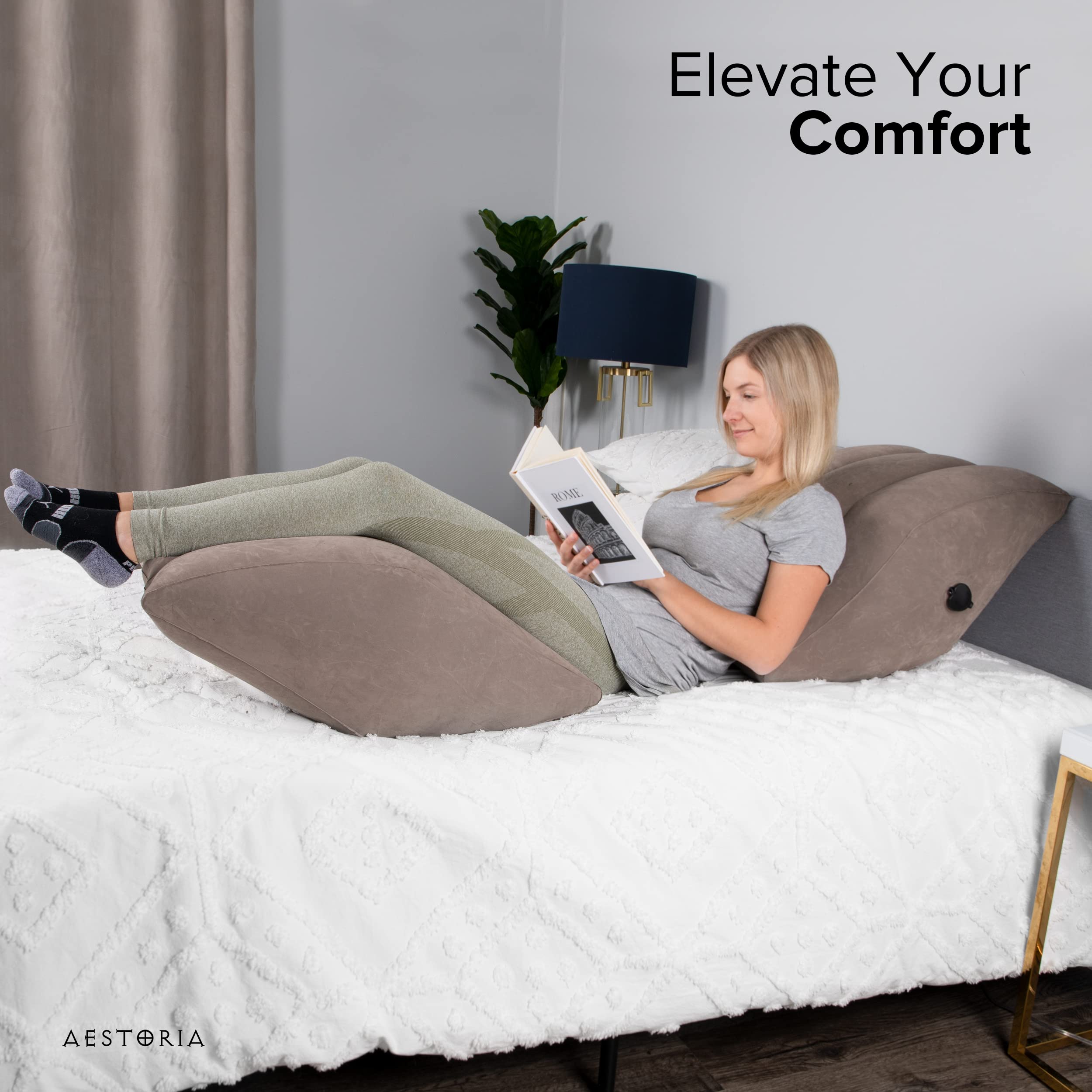 Inflatable Leg Elevation Pillow with Storage Bag - Portable Wedge Pillow for Leg Support, Blood Circulation & Injury Recovery - Breathable Suede Material - Perfect for Post-Surgery, Travel & Home Use