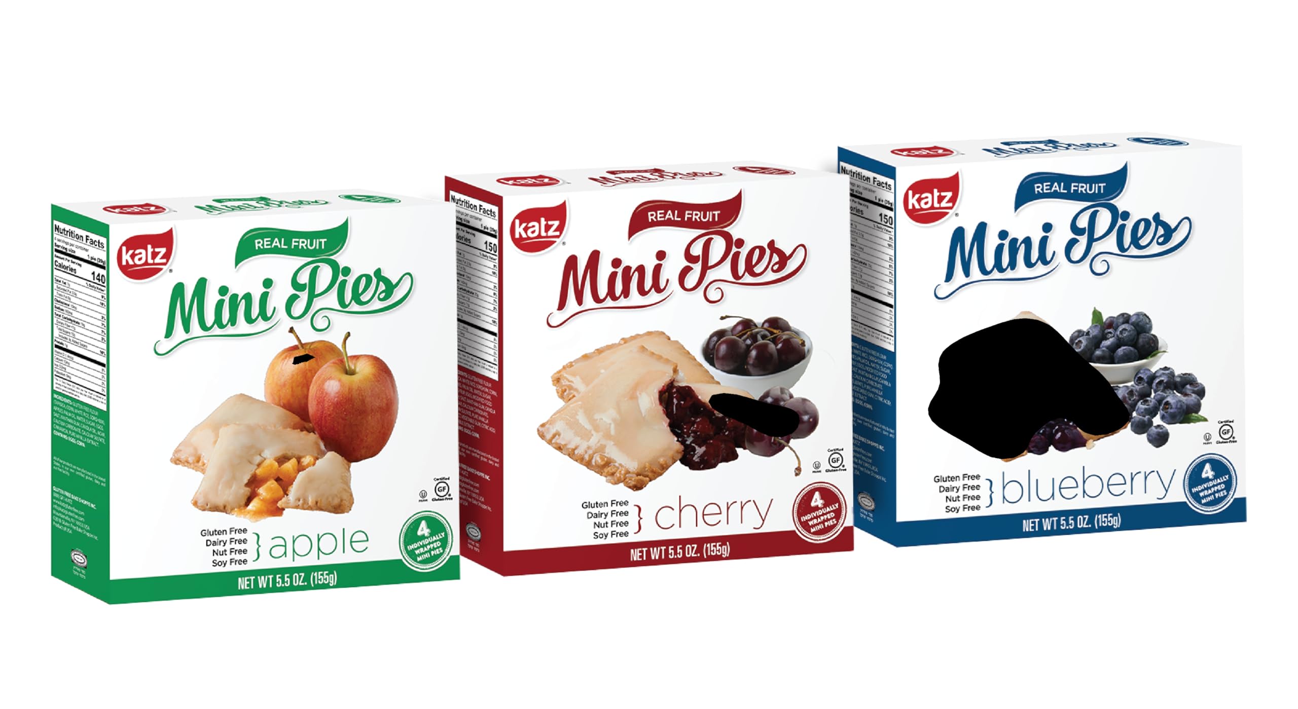 Katz Gluten Free Mini Pies Variety Pack - Apple, Blueberry & Cherry Flavors | Dairy Free, Nut Free, Soy Free, Kosher Certified | Perfect for School Lunches, Road Trips & Healthy Snacking (3-Pack)