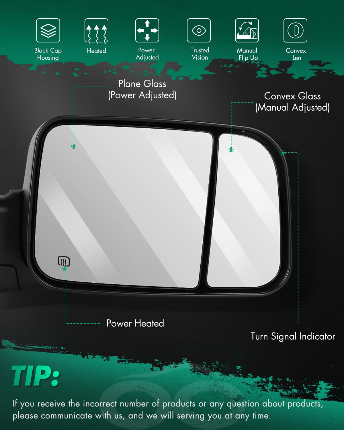 SCITOO Power Control Heated Towing Mirrors with Turn Signal - Black Manual Folding Flip-Up Tow Mirrors Replacement for 1998-2002 Dodge Ram Trucks (Pair) - Perfect for Off-Roading, Towing & Enhanced Visibility