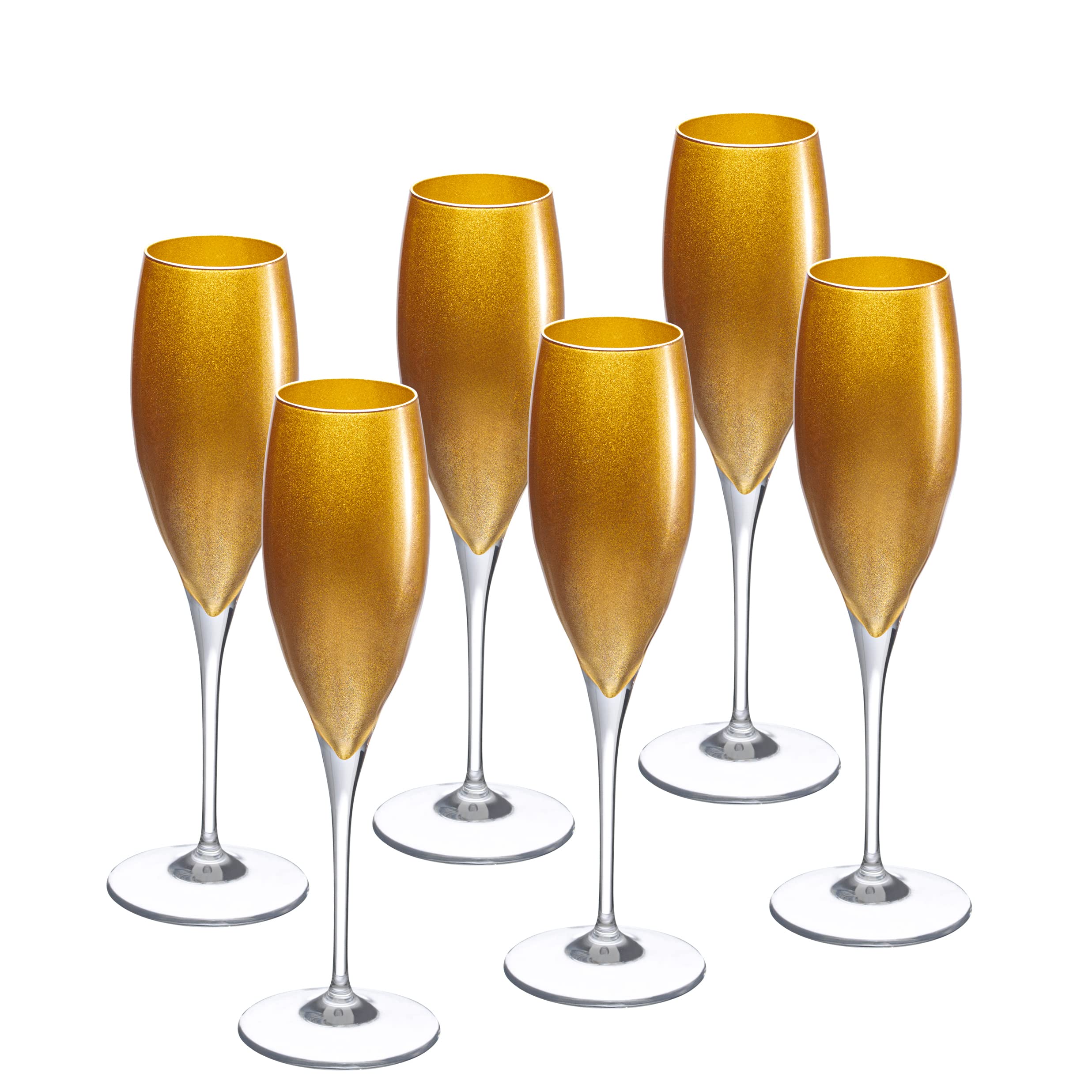 Premium Barski Crystal Champagne Flutes Set of 6 - 11oz Gold Decorated Wedding Toast Glasses, European Made - Perfect for Weddings, Anniversaries & Celebrations