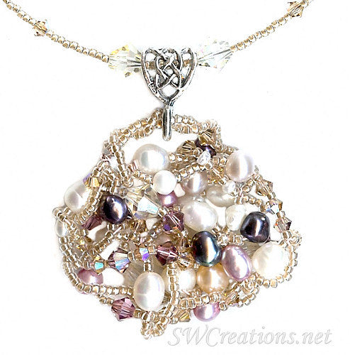 Elegant Satin Rose Topaz Pearl Crystal Bead Art Necklace for Women | Handmade Jewelry Gift for Brides, Party & Special Occasions