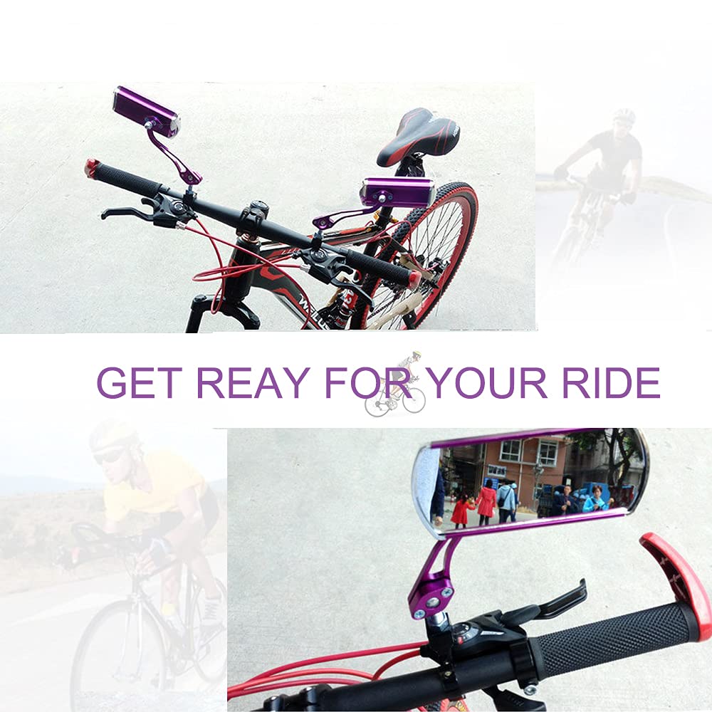 Bike Mirrors Handlebar Rearview Mirror - 2 Pack Adjustable Bicycle Mirrors for Electric, Mountain & Fixed Gear Bikes (Purple) - Perfect for Commuting, Road Safety & Urban Cycling