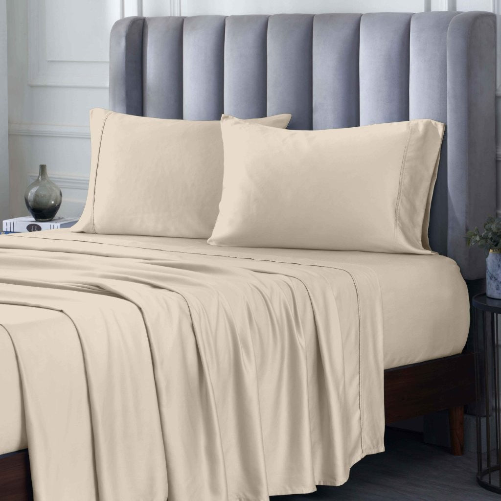 300 Thread Count Rayon From Bamboo Solid Deep Pocket Sheet Set - Ultra Soft & Breathable Bed Sheets for Queen Size Mattress - Perfect for All-Season Comfort & Luxury Bedroom Decor
