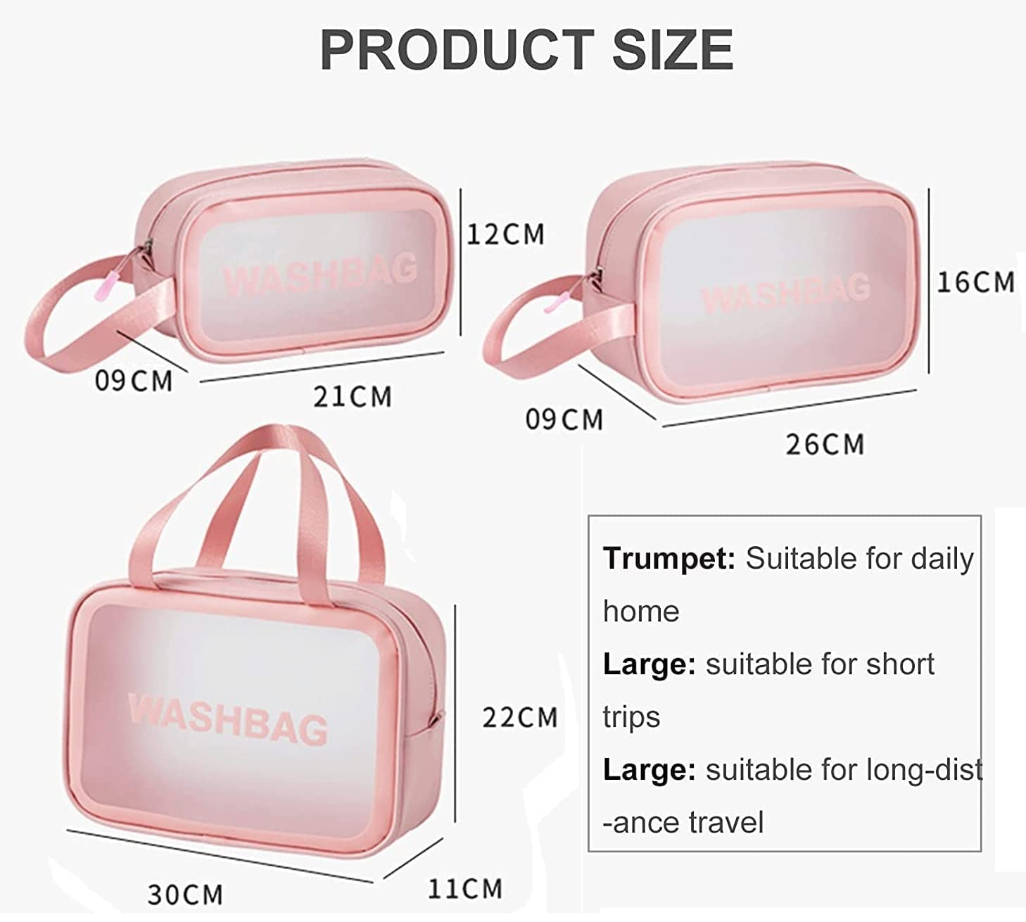 LATIQ MART Waterproof Makeup Bag Set of 3 - PU & PVC Cosmetic Organizer for Women, Travel Toiletry Bag, Wash Bag, Grooming Kit Storage (Pink) - Perfect for Travel, Gym, Home & Daily Essentials Organization