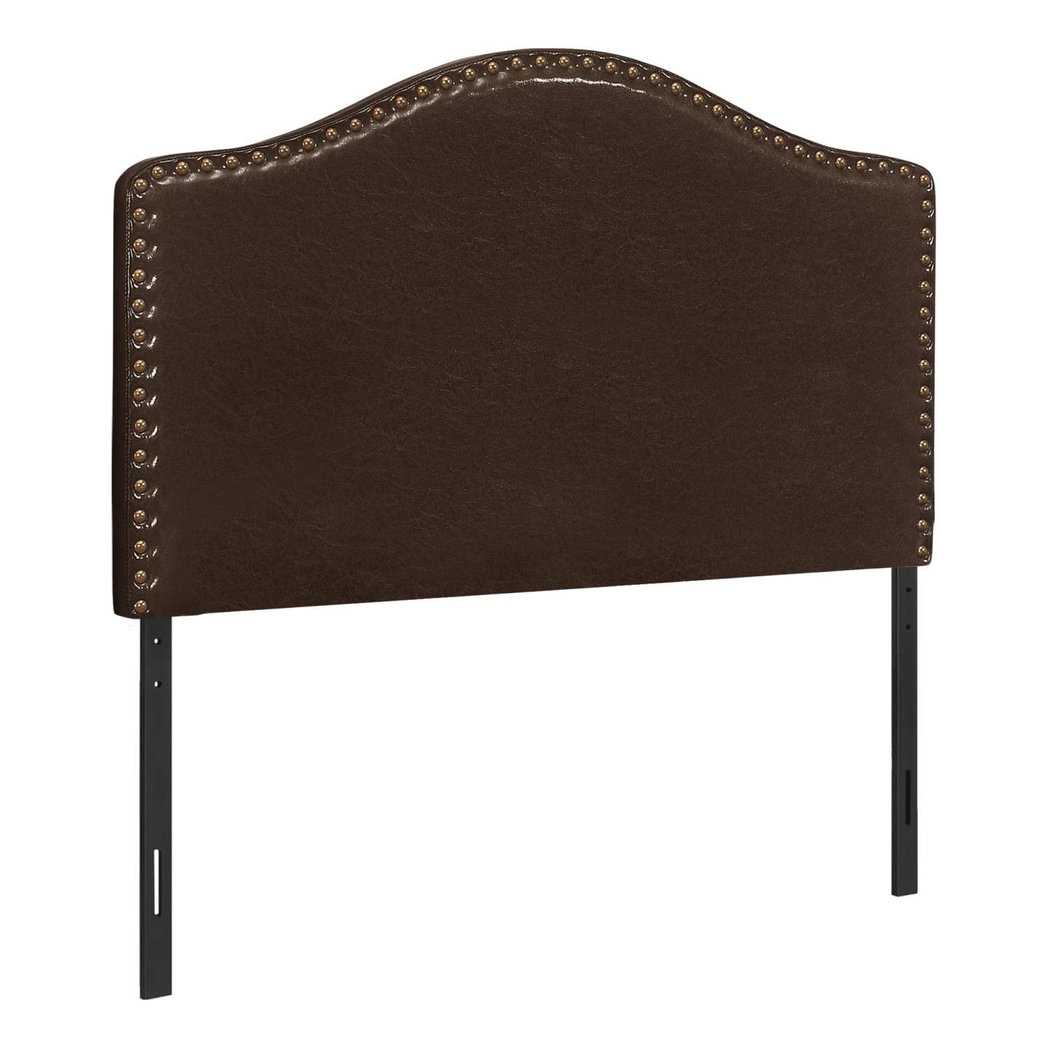 Monarch Specialties Arched Top Upholstered Headboard with Nailhead Trim - Adjustable Height Platform Bed Frame for Twin Size - Dark Brown - Perfect for Bedroom Decor & Guest Room Setup