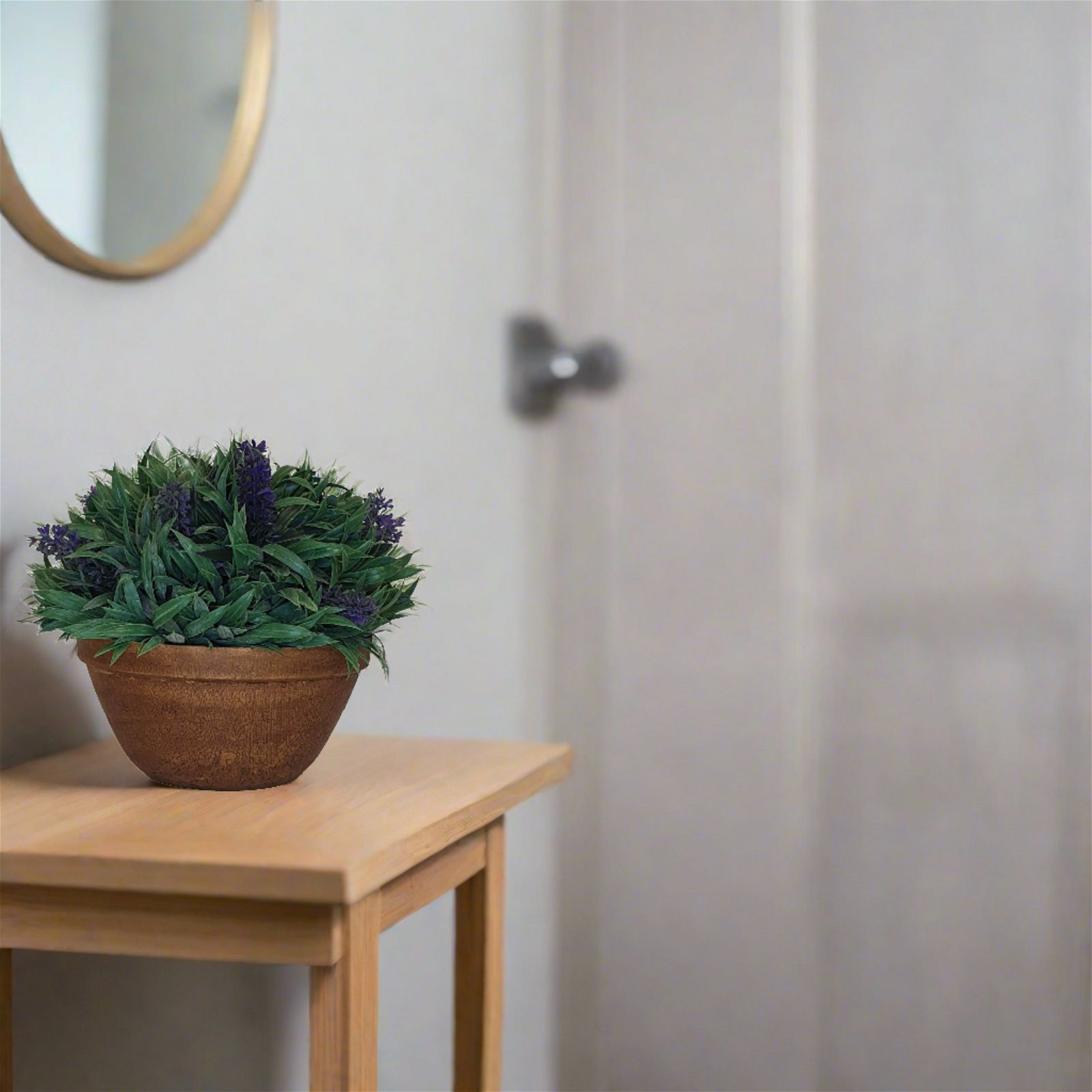 20cm Artificial Green Plant with Purple Flowers by Criterion - Perfect for Home Decor, Office Desk, and Indoor Greenery