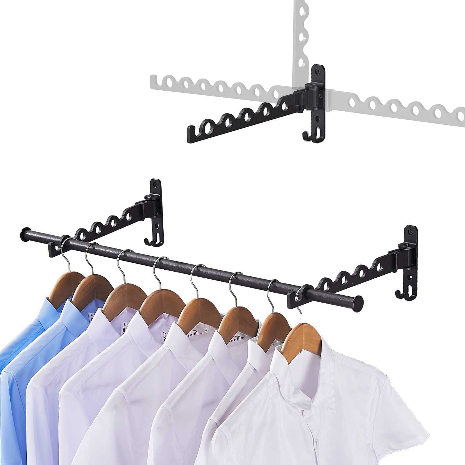 3-Way Foldable Wall Mounted Clothes Rack - 2 Pack Retractable Drying Hanger with 31