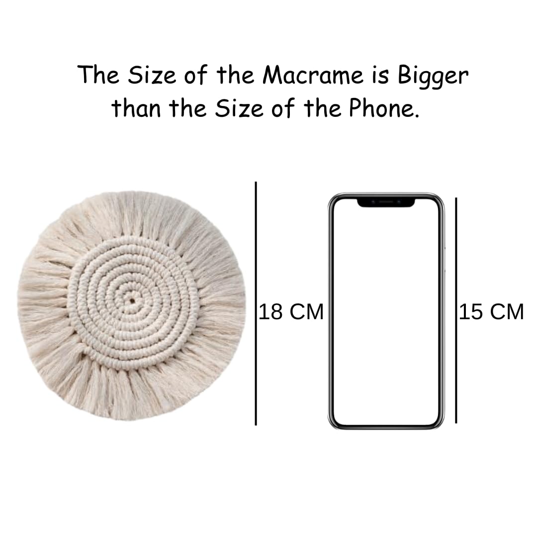 Bohemian Style Macrame Round Coasters Set of 2 - Handmade Cotton Coasters for Coffee Mugs, Tea Cups & Drinkware - Perfect for Dining Table Decor, Coffee Table Centerpiece & Home Decoration (White)