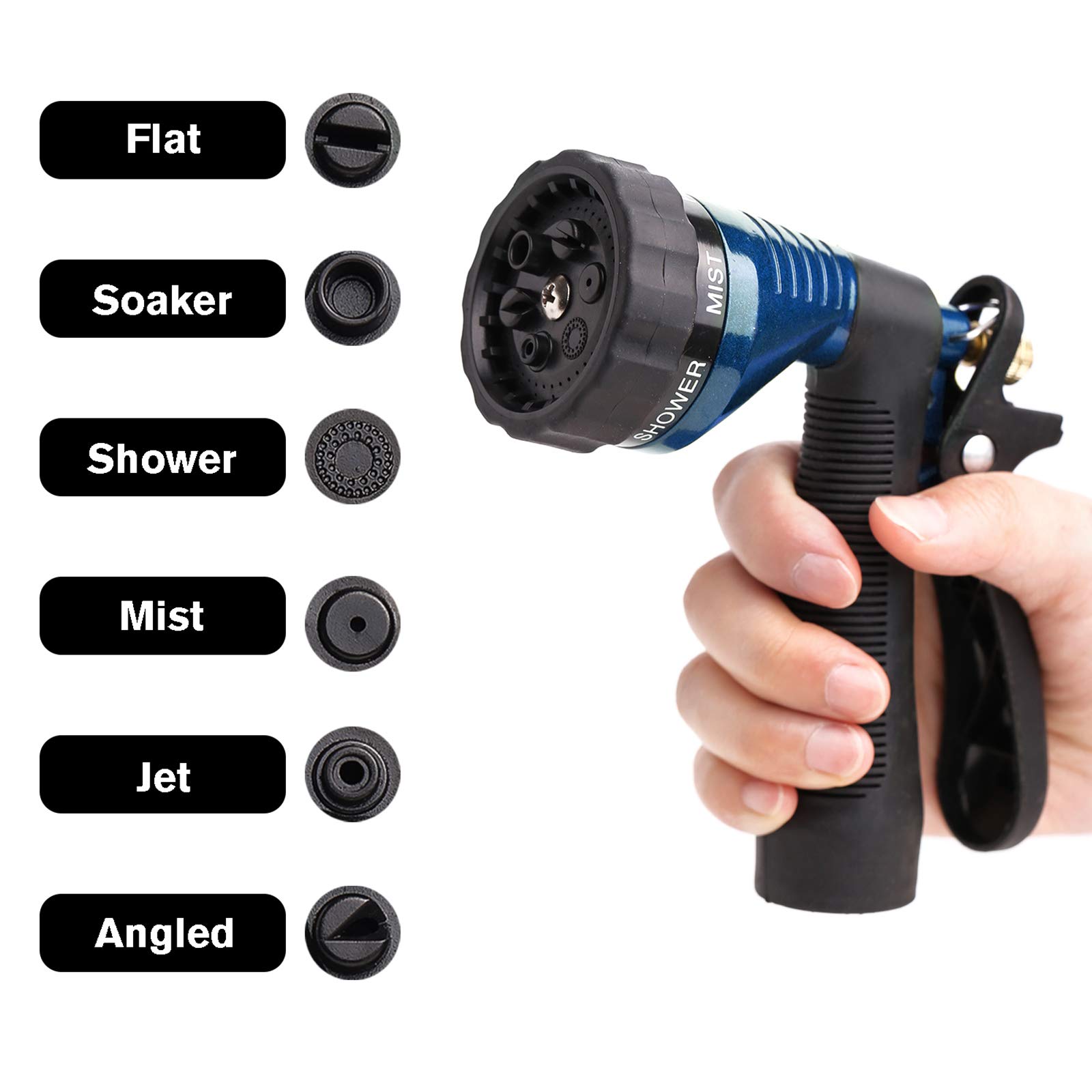 Premium GREEN MOUNT Metal Garden Hose Nozzle - Heavy Duty Water Spray Nozzle with 8 Adjustable Patterns for Lawn, Car Washing & Outdoor Cleaning