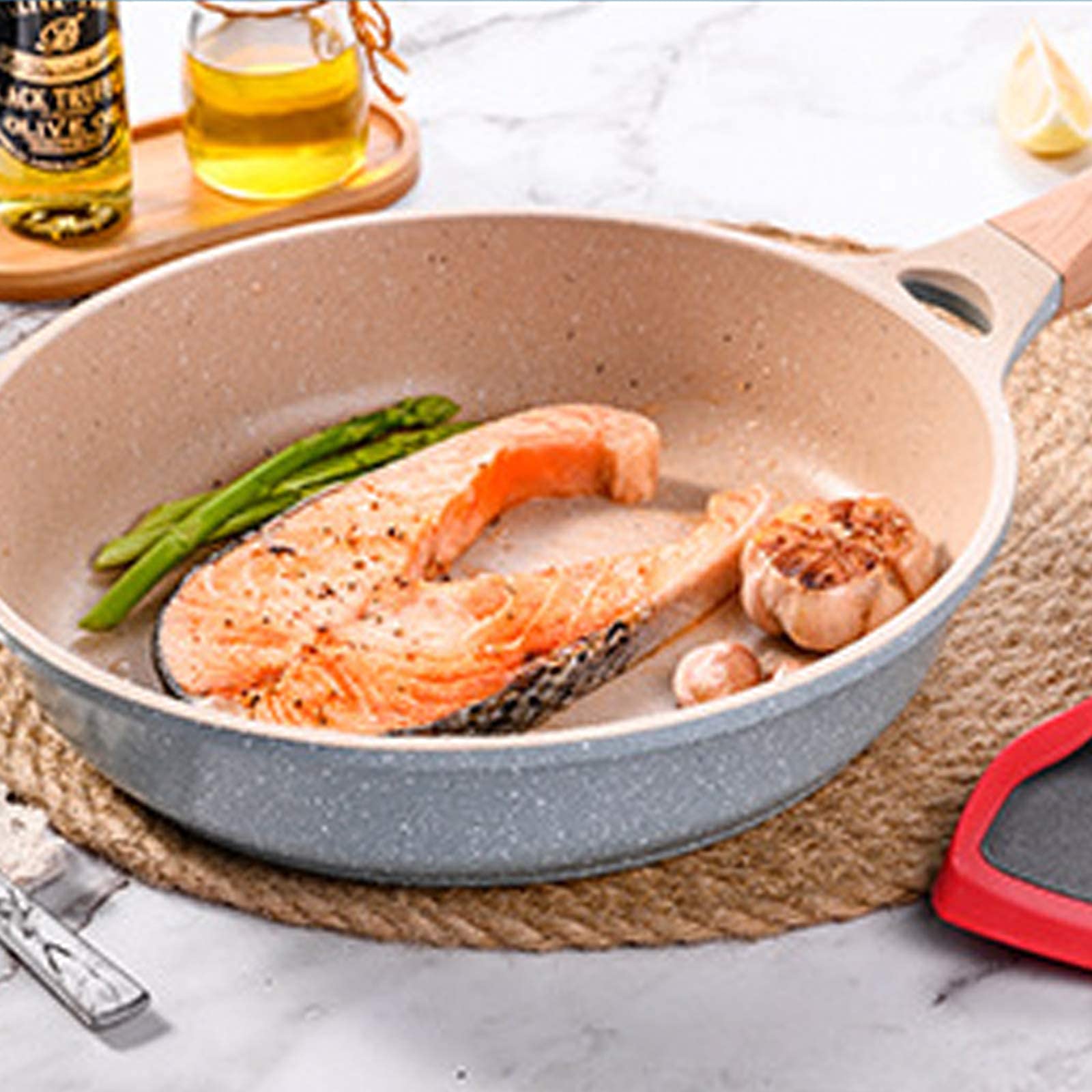Non-Stick Flat Bottom Wok Pan - 20cm Maifan Stone Coated, Thickened Base for Omelet & Steak - Compatible with Gas, Induction, Electric & Ceramic Stovetops - Perfect for Asian Stir-Fry, Searing Meats & Home Cooking
