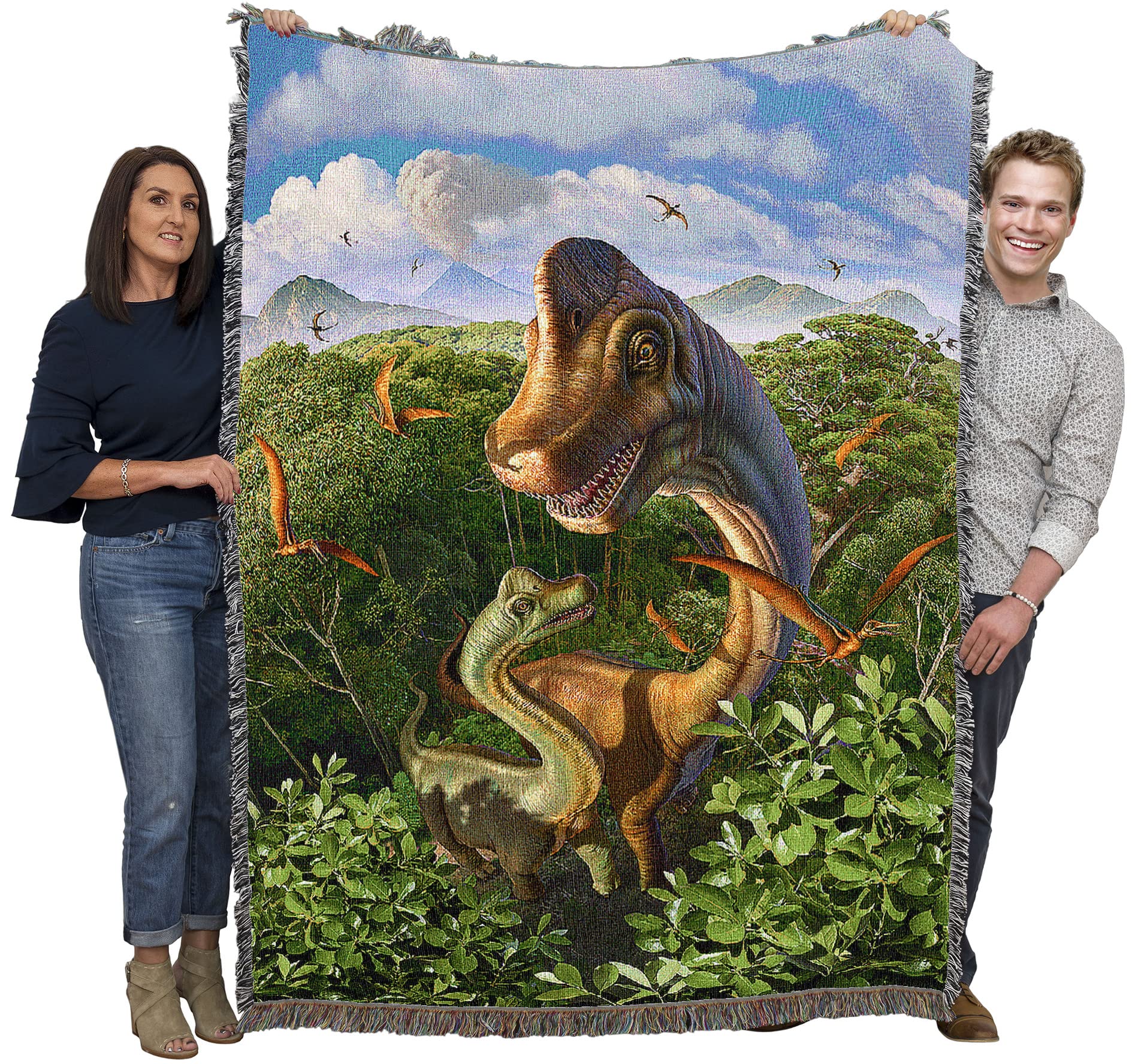Jerry LoFaro Brachiosaurus Dinosaur Blanket - 100% Cotton Woven Prehistoric Throw - Handmade in USA (72x54) - Perfect for Bedroom Decor, Sofa Cover & Unique Gift for Dino Lovers