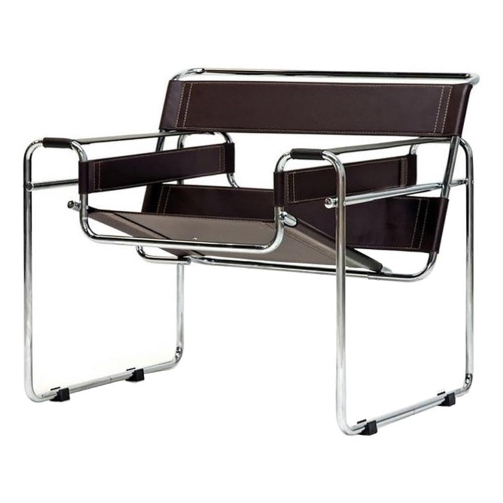 Allora Mid-Century Modern Leather & Steel Accent Chair - Brown Retro Lounge Chair for Living Room, Office & Reading Nook