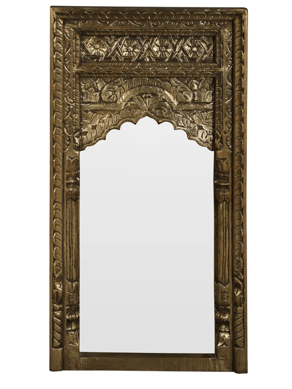 Handmade Wooden Antique Brass Metal Mirror Frame - Vintage Wall Decor for Bedroom, Living Room & Bathroom