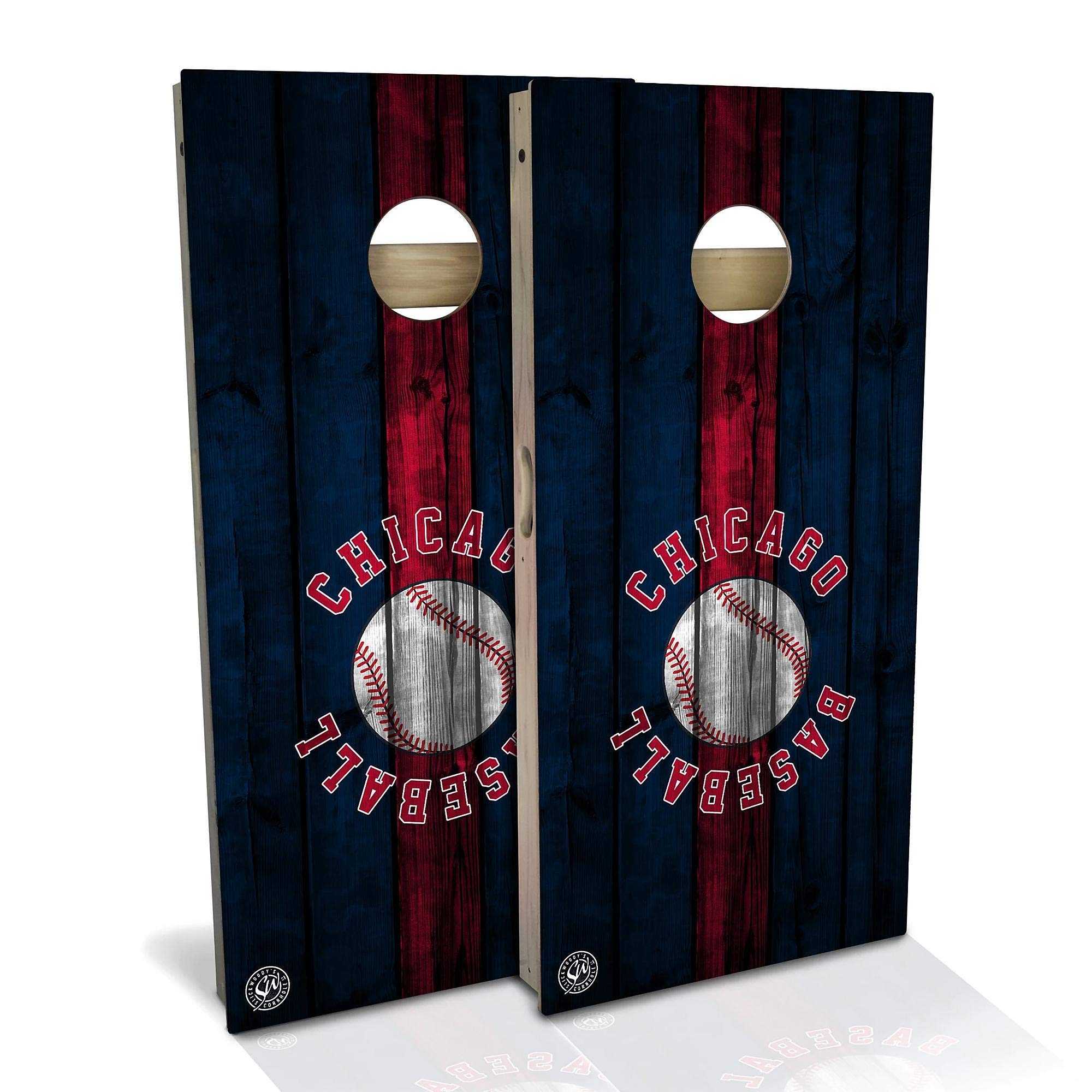 Skip's Garage Chicago Themed Cornhole Board Set - Regulation Size Bean Bag Toss Game with 2 Boards & 8 Bags - Perfect for Tailgating, Backyard Parties & Outdoor Events