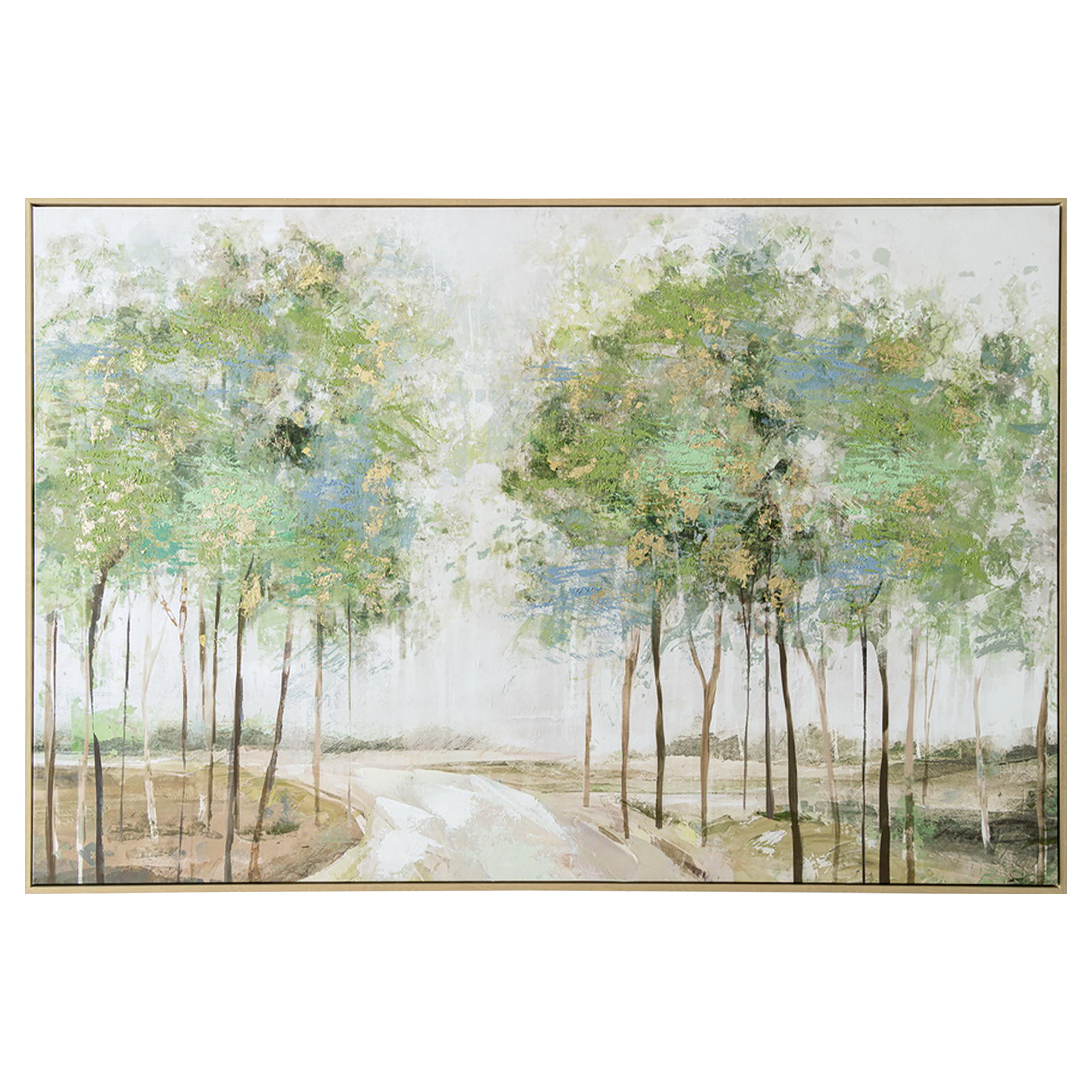 Urban Style Brushmarks Embellished Canvas Forrest Path Wall Art - Hand Painted Landscape Painting for Living Room, Bedroom & Office Decor
