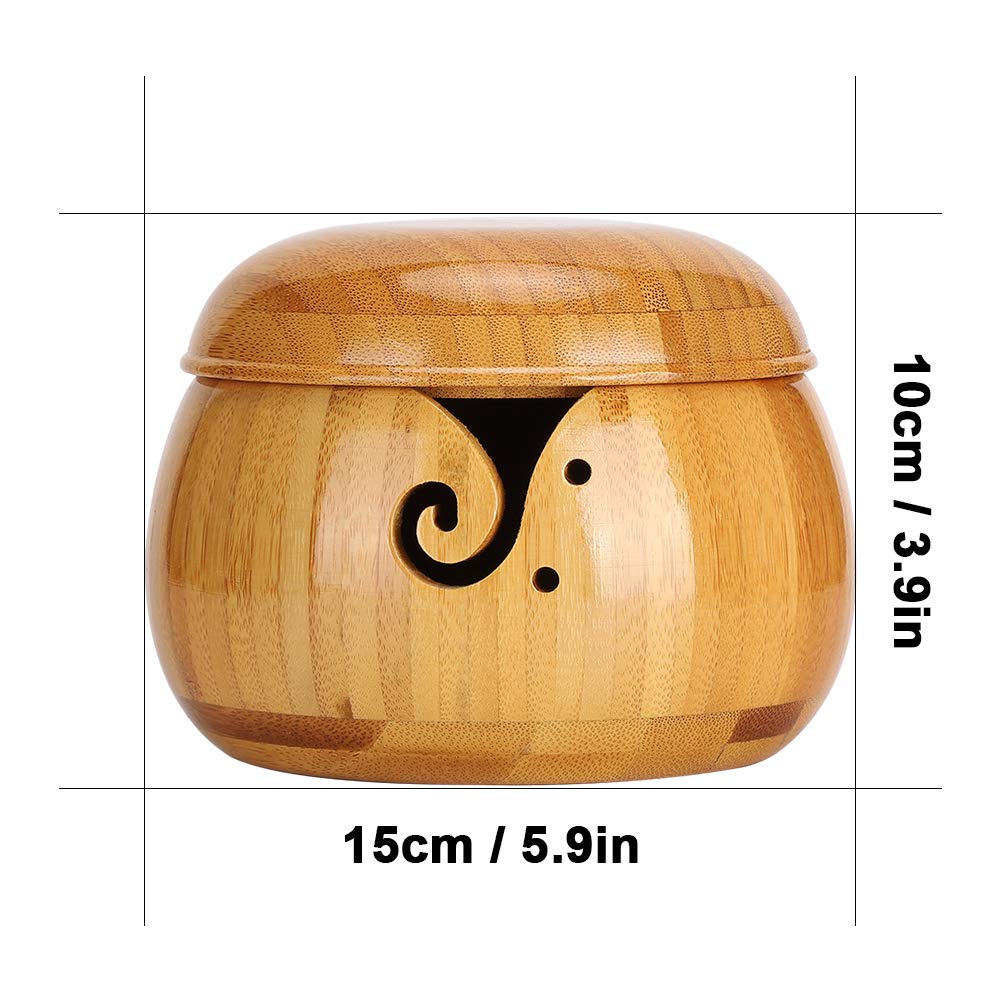 Wooden Yarn Storage Bowl with Removable Lid - Handmade Knitting & Crochet Accessories Kit - Perfect for Needlework, Crafting, and Home Decor Organization