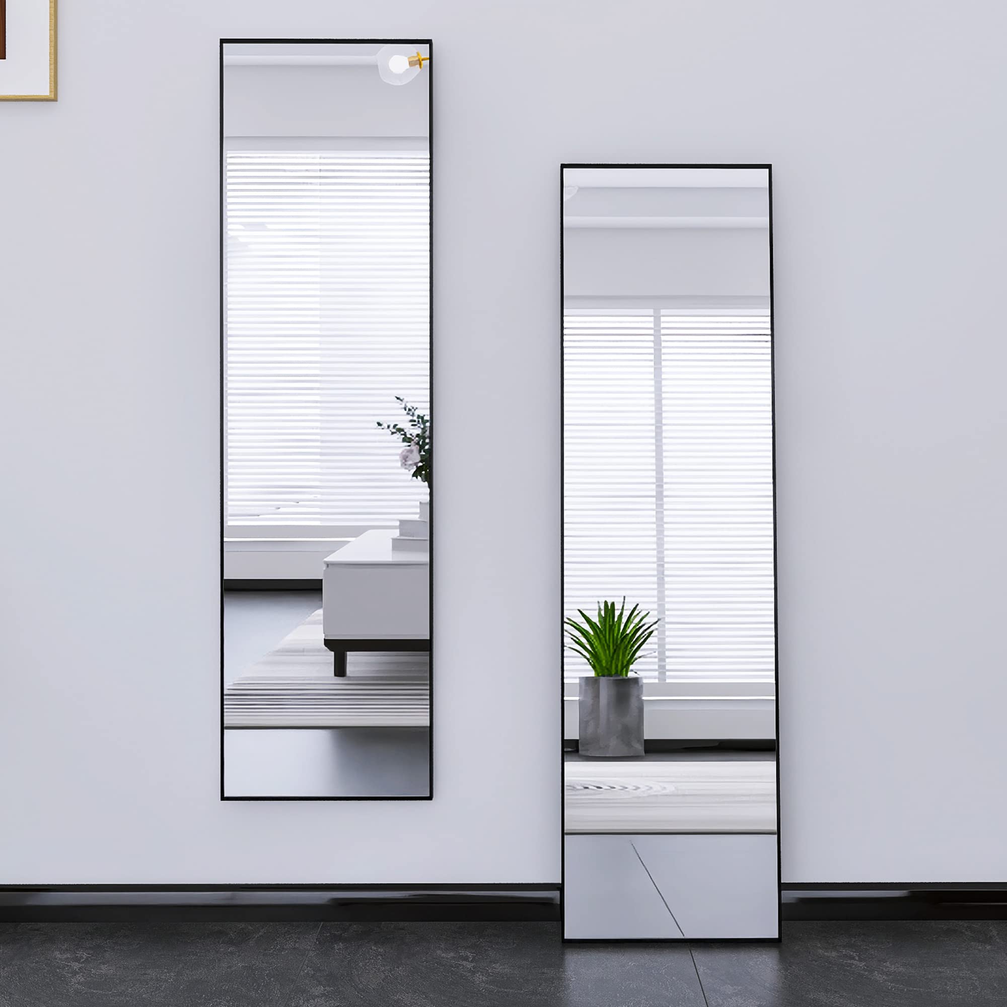 Full Length Mirror for Wall - 48x12 Inches Black Aluminum Alloy Framed Body Mirror - Over The Door Mounting for Bedroom, Living Room & Dressing Area - Perfect for Home Decor, Outfit Checks & Selfie Backgrounds