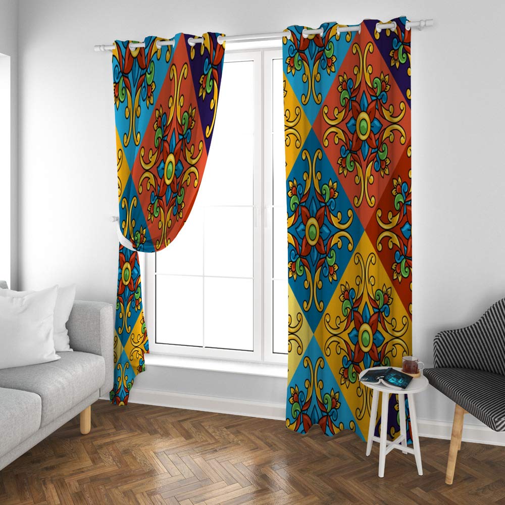 Kuizee Blackout Curtains 84×55 Inch - 2 Panels Sun Blocking Thermal Insulated Mexican Talavera Floral Design for Living Room & Bedroom | Grommet Top Window Treatments for Year-Round Comfort & Privacy