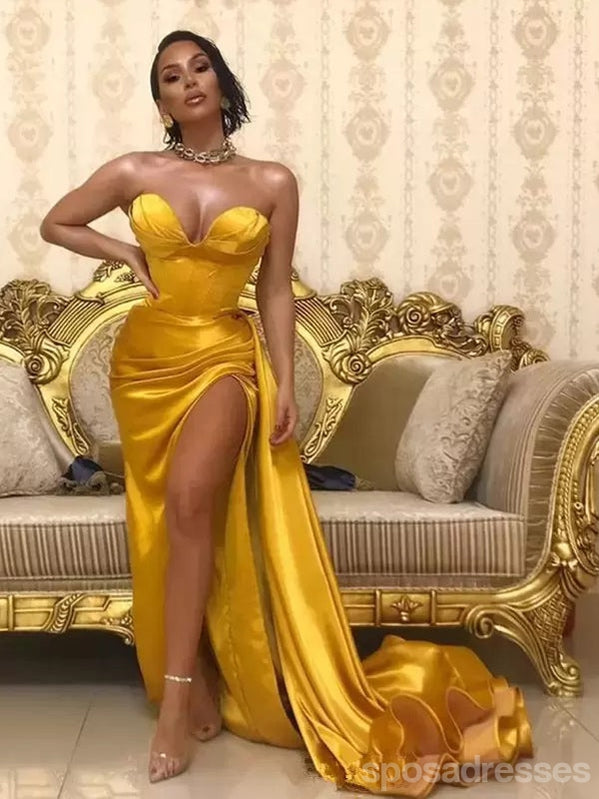 Gold Mermaid Sweetheart High Slit Long Prom Dresses for Women - Elegant Formal Evening Gowns for Homecoming, Pageant & Special Occasions