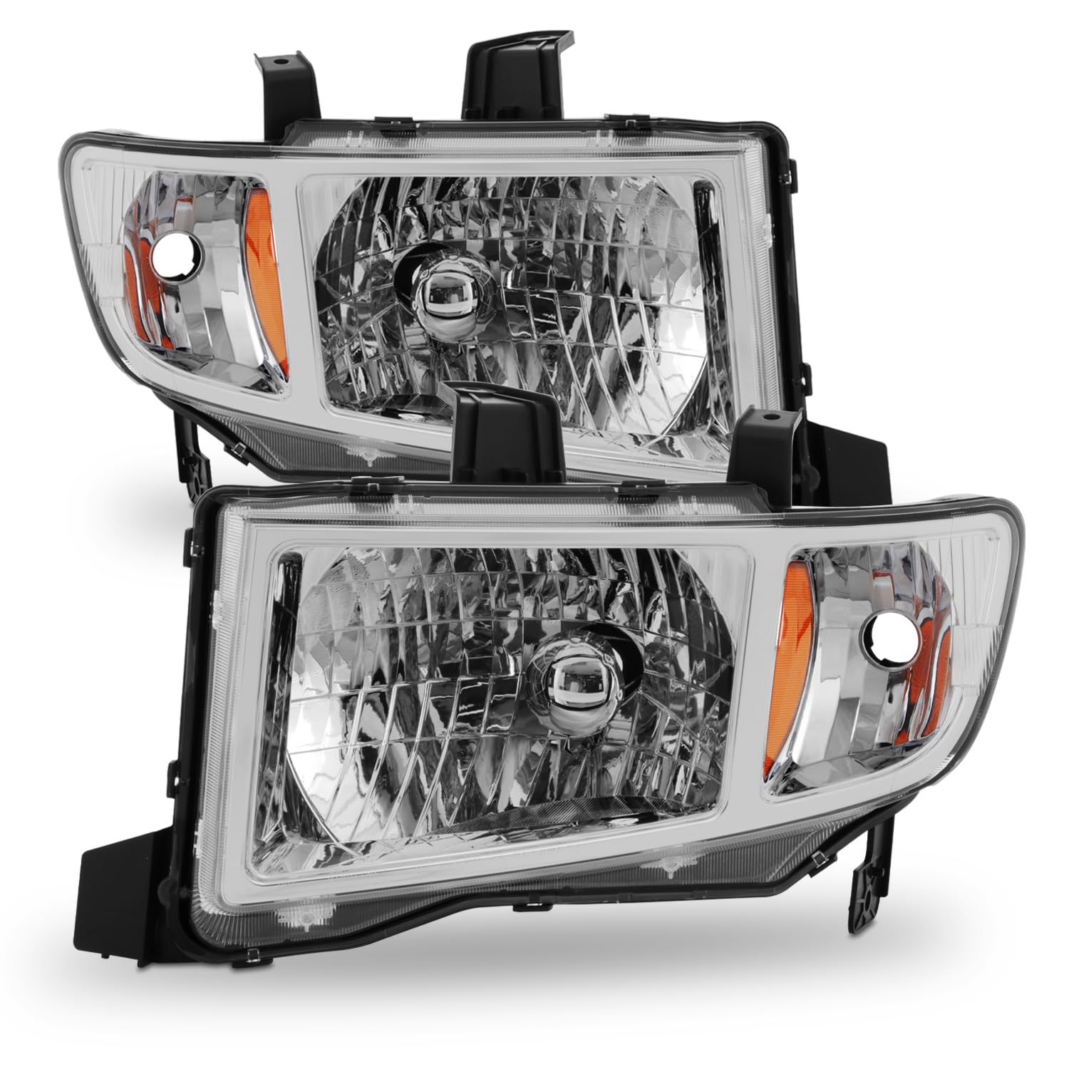 AKKON Chrome Bezel Headlights for Honda Ridgeline - OE Replacement Driver & Passenger Side Head Lamps Pair - Perfect for Night Driving & Off-Road Adventures