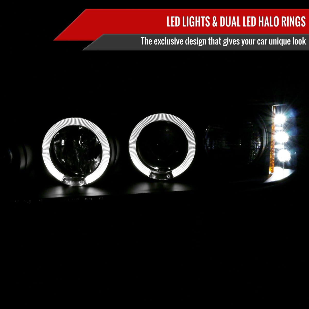 94-97 Honda Accord LED Halo Projector Headlights - Black Pair for 2/4 Door Models | High Visibility Night Driving & Custom Car Styling