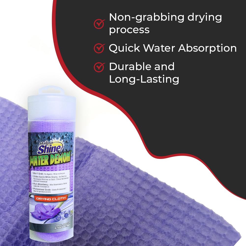 HI-TECH Magna Shine Water Demon Microfiber Drying Towel - Ultra Absorbent Car Wash Detailing Towel for Cars, Trucks, Boats & Motorcycles - Perfect for Quick Drying After Washing, Waxing or Detailing