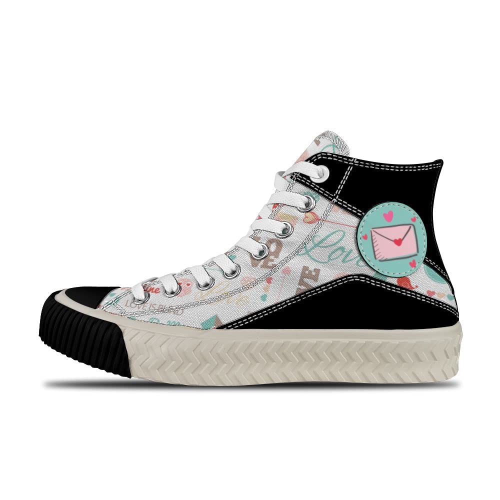 Custom Heart Love Design High Top Sneakers for Women & Men - Non-Slip Tire Bottom Retro Fashion Shoes - Perfect Gift for Couples, Boyfriend, Girlfriend, Him & Her - Great for Dating, Anniversaries & Valentine's Day